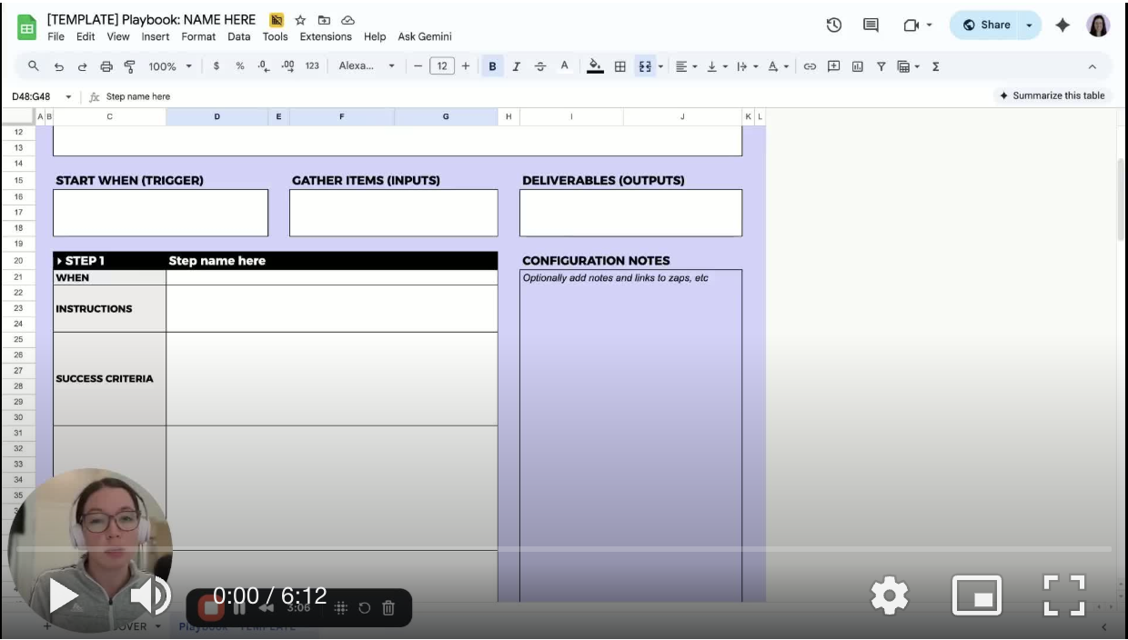 Video walkthrough of the AI Playbook Template showing trigger, inputs, and step-by-step sections